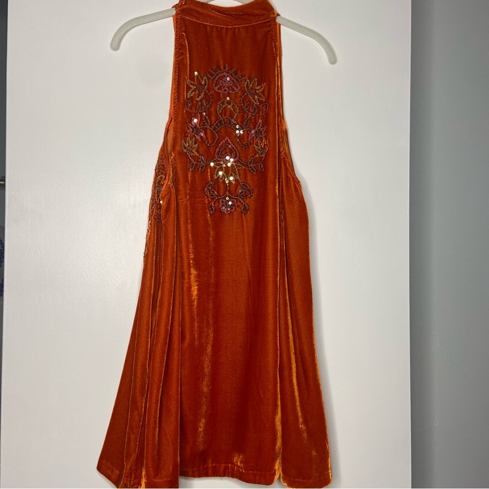 FREE PEOPLE Jills Sequin Swing Halter Dress Orange XSmall - Picture 4 of 9